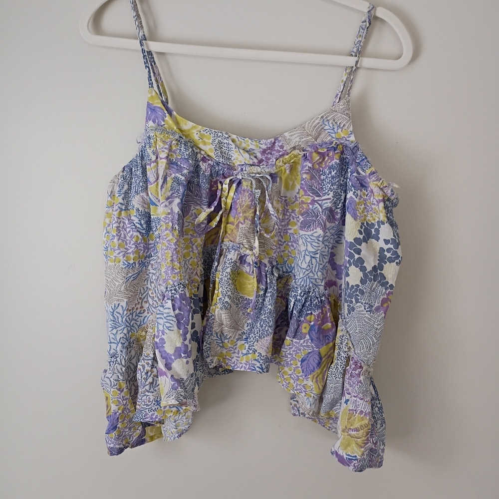 By Anthropology Floral Raw Hem Camisole In Purple and Yellow Size L - Picture 3 of 8